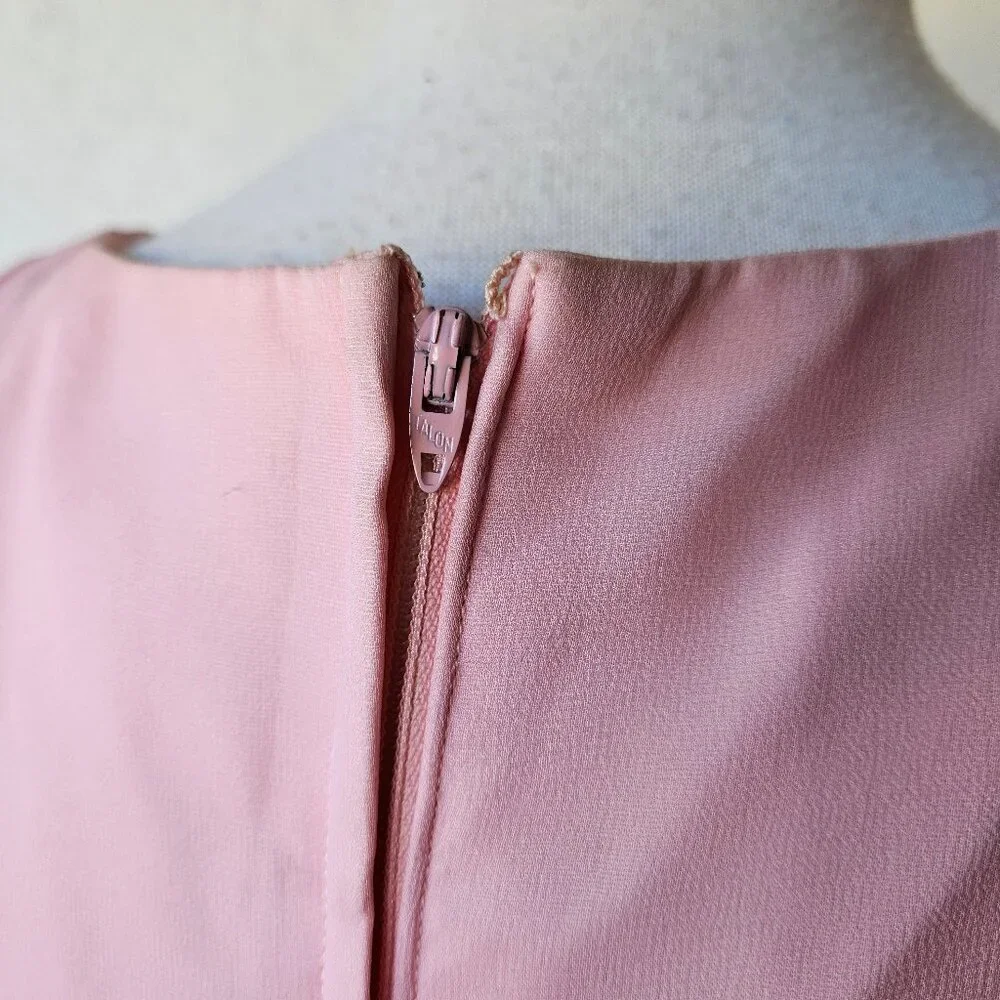 Vintage 60s 70s Light Pink Chiffon Princess Cocktail Evening Dress Gown L Large - Picture 12 of 14